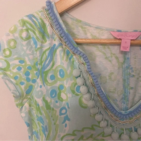 Lilly Pulitzer Harper Mini Dress Green Blue Floral Print Small - Picture 3 of 6